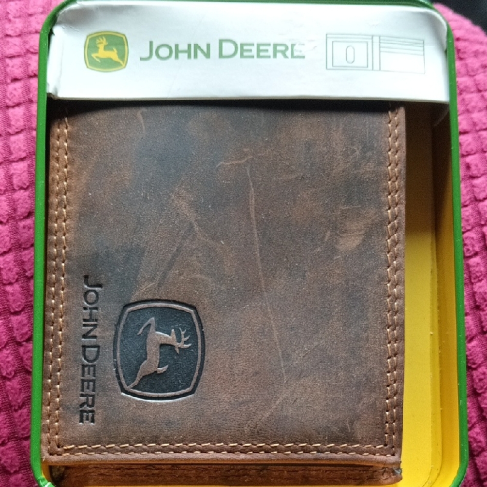 John Deere Distressed Brown Leather Card Holder